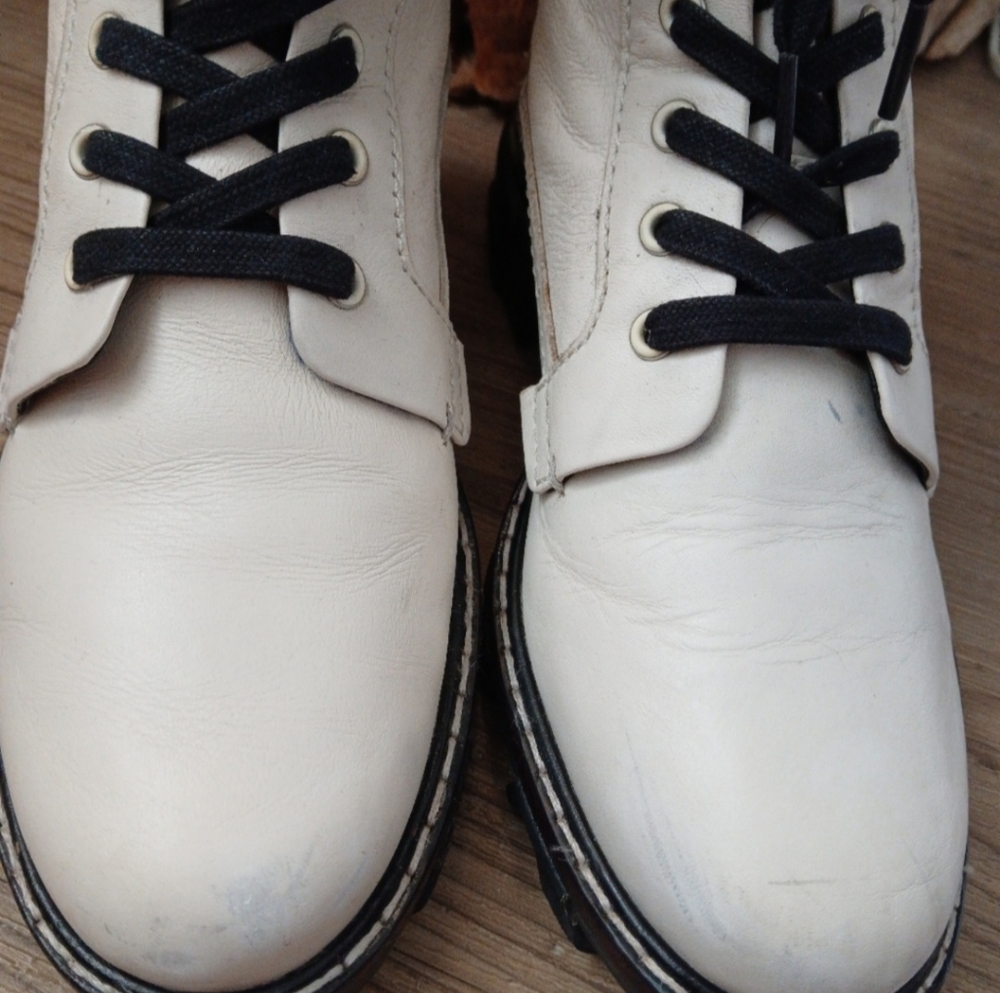 RAG & BONE Shiloh White LEATHER Lace Up COMBAT BOOTS Women's Shoe Size 7.5 38 - Picture 5 of 10